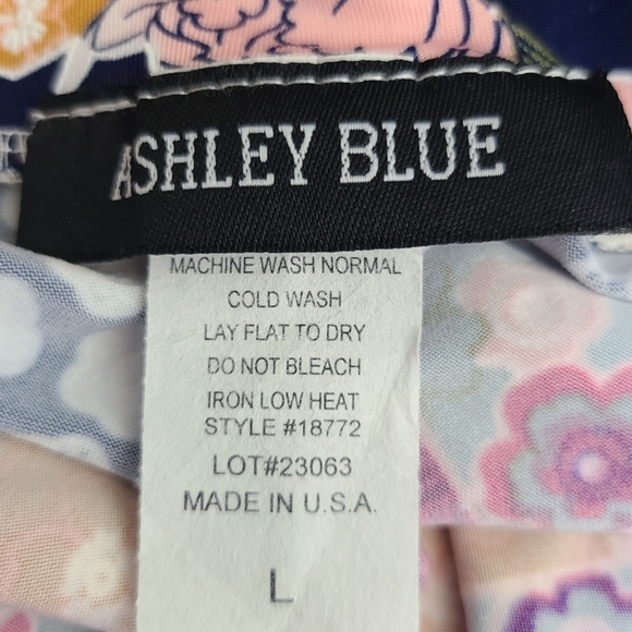 Ashley Blue Floral A-Line Midi Skirt | Wrinkle Free Elastic Waist Officewear |L - Picture 6 of 8